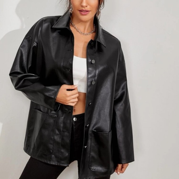 Oversized lightweight black pleather coat - Picture 4 of 4